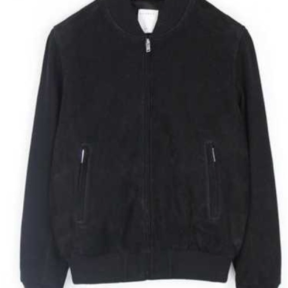 Sandro Suede Bomber Jacket in Noir Black
